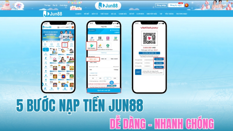 Hướng Dẫn Nạp Tiền JUN88 Từng Bước
