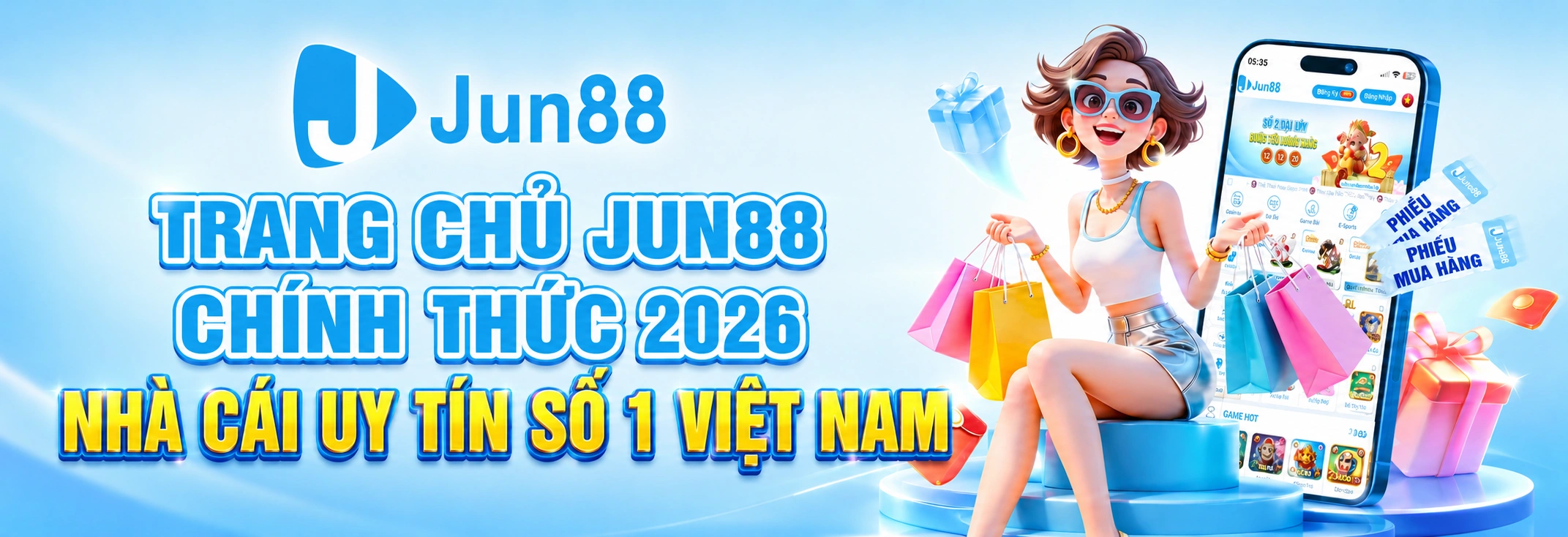 Banner trang chủ JUN88 chính thức 2026 với ưu đãi đăng ký và hệ sinh thái cá cược trực tuyến