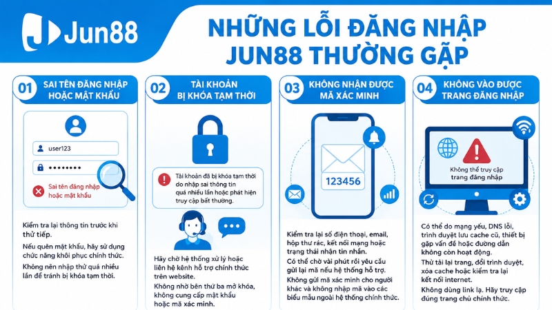 Những Lỗi Đăng Nhập JUN88 Thường Gặp